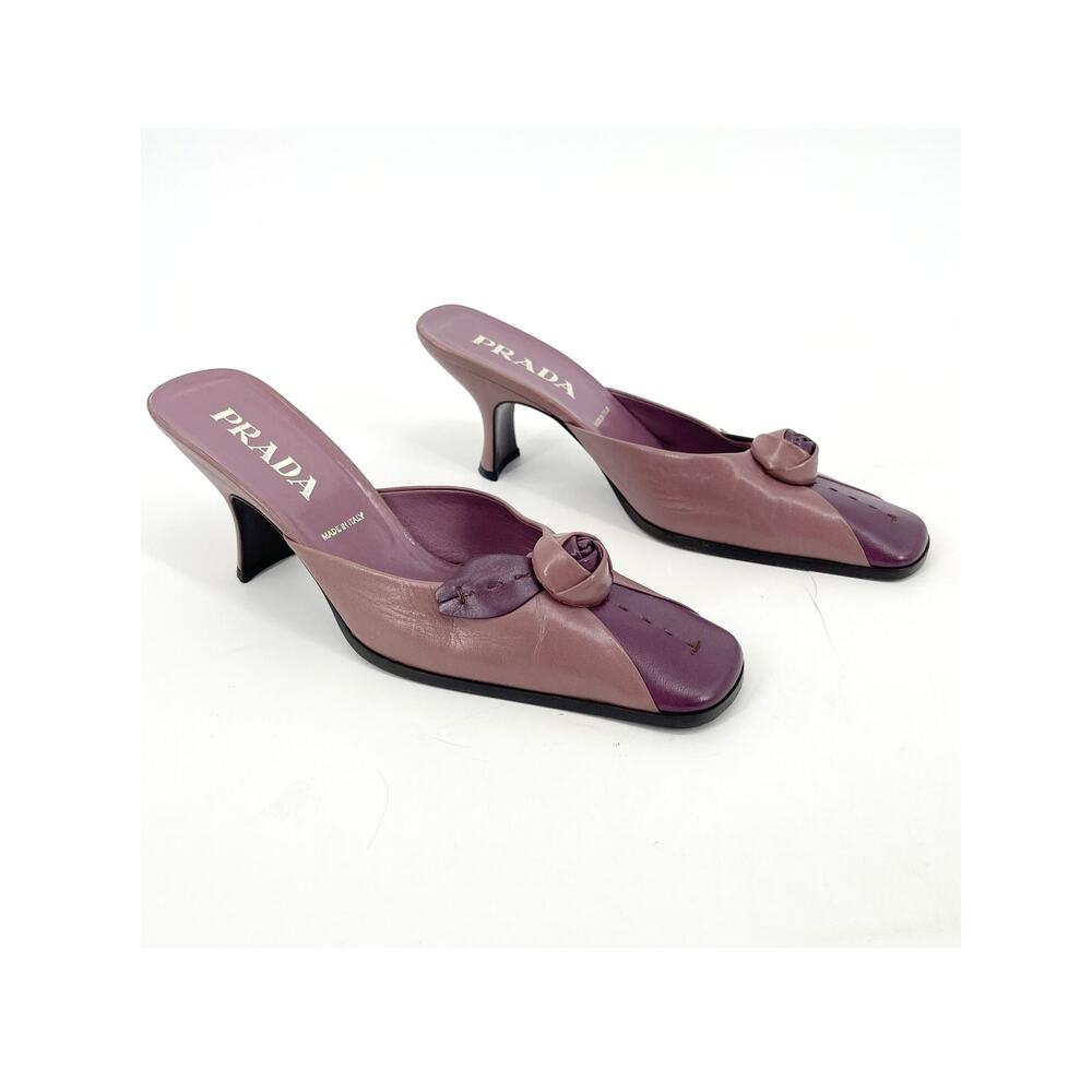 Prada Vintage Mauve Purple Two Tone Rose Square Toe Mule Block Heels IT 38.5 - Picture 1 of 11